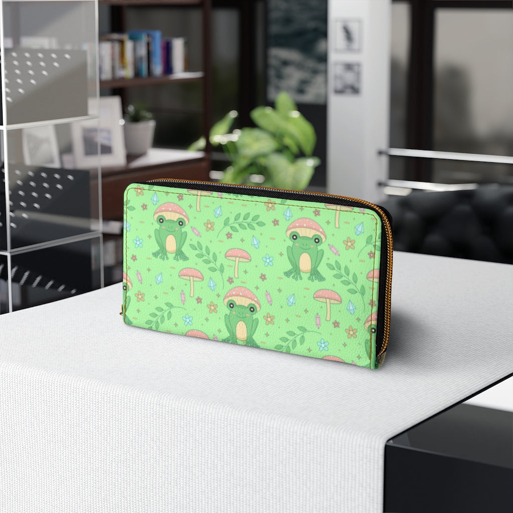 Cottagecore Frog Mushroom Zipper Wallet