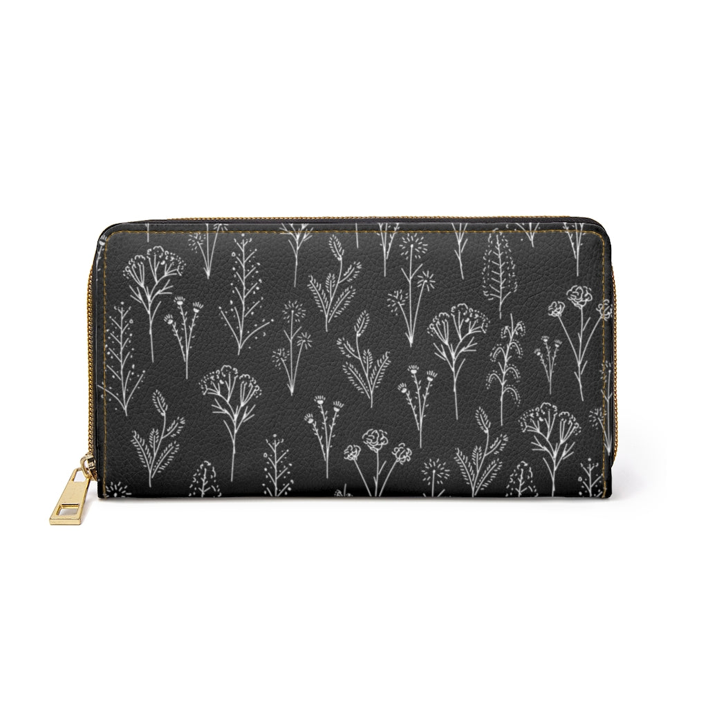 Black Wildflowers Zipper Wallet