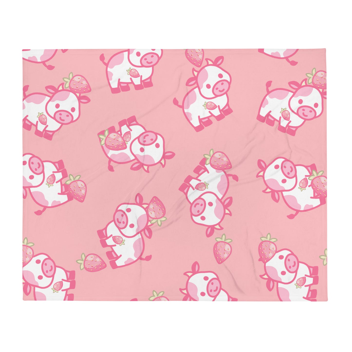 Kawaii Strawberry Cow Throw Blanket