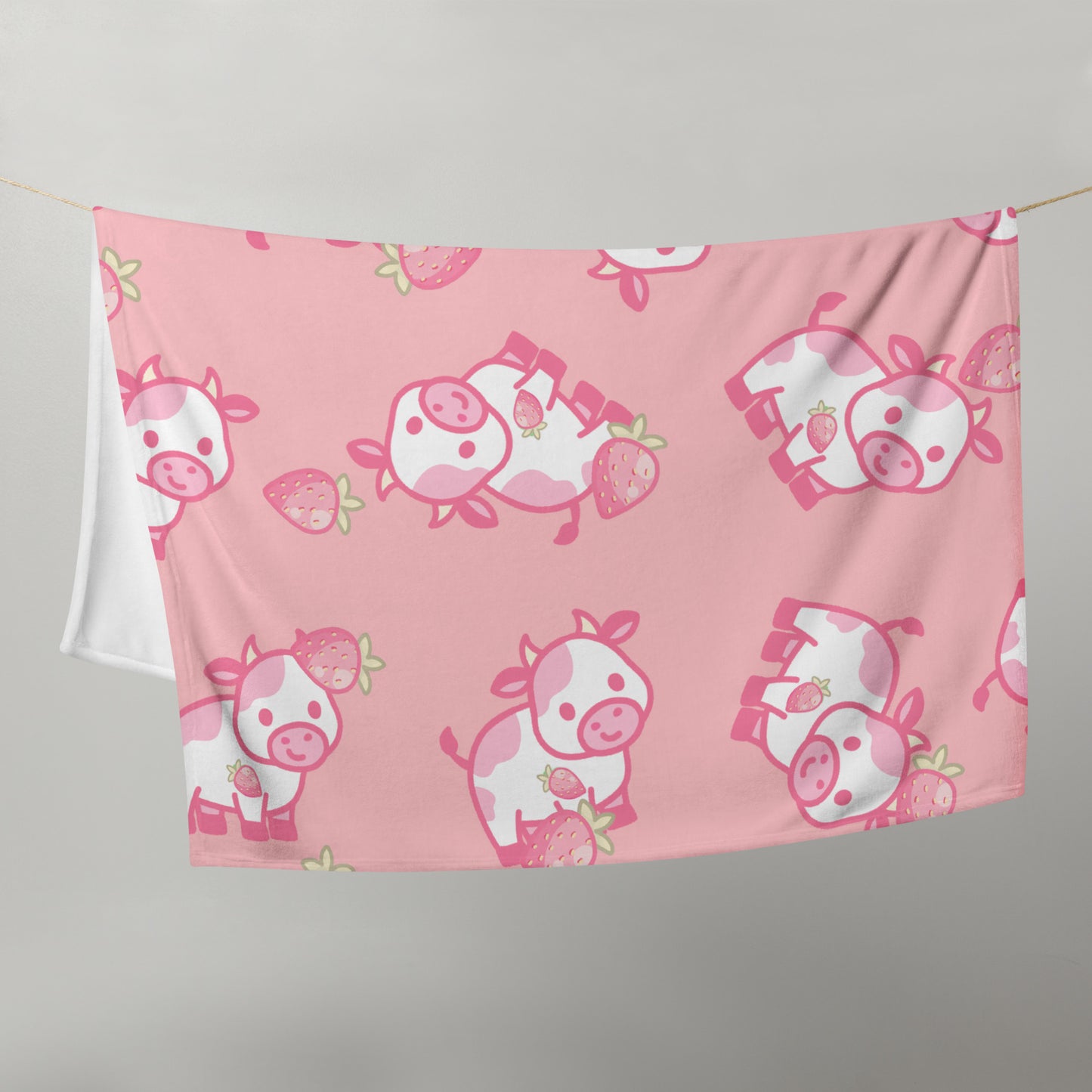 Kawaii Strawberry Cow Throw Blanket