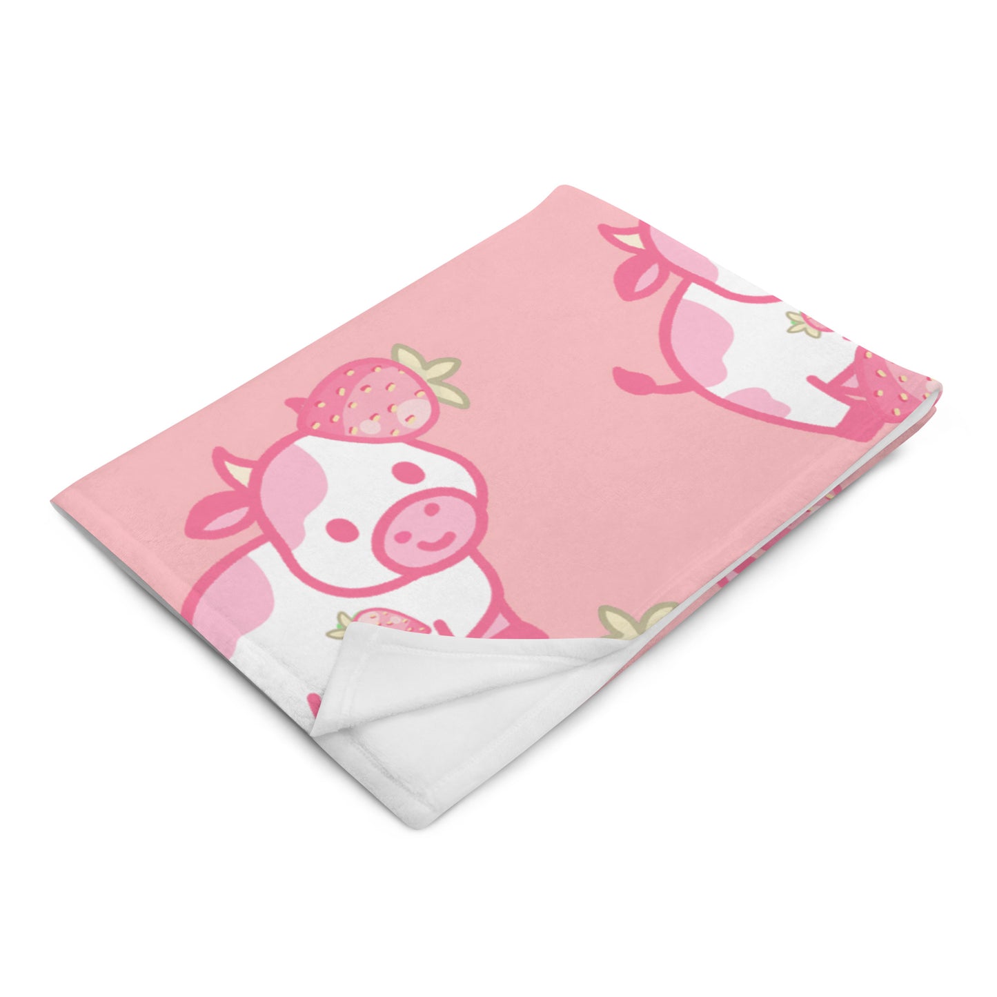 Kawaii Strawberry Cow Throw Blanket