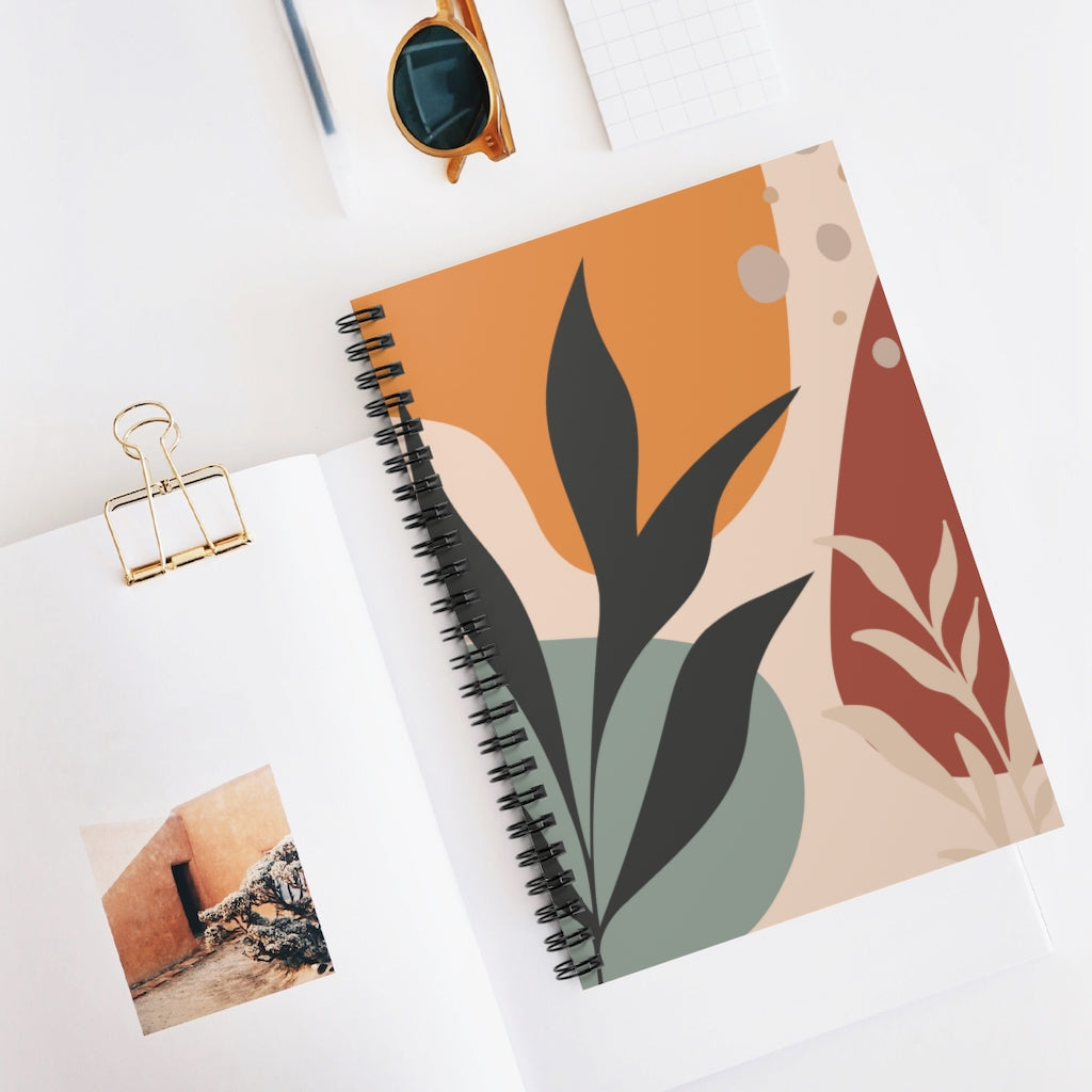 Boho Floral Neutral Brown Green Spiral Notebook