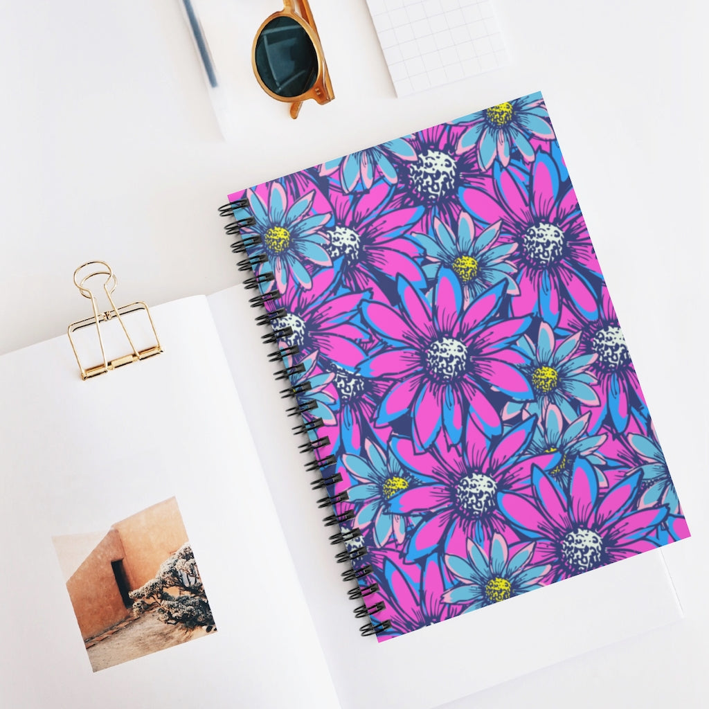 Vintage 90s Purple Blue Floral Spiral Notebook