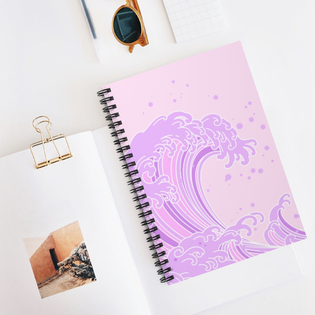 Pastel Pink Kawaii Great Wave Kanagawa Spiral Notebook