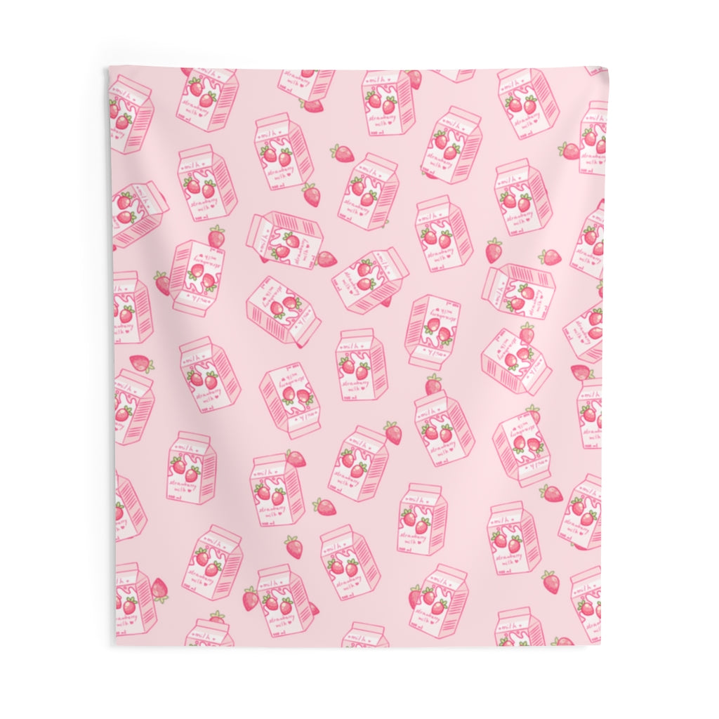 Kawaii Strawberry Milk Indoor Wall Tapestry