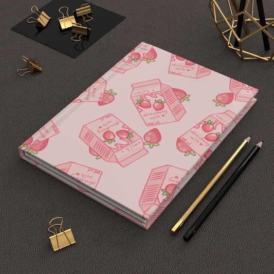 Kawaii Strawberry Milk Hardcover Journal