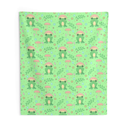 Cottagecore Frog Mushroom Wall Tapestry