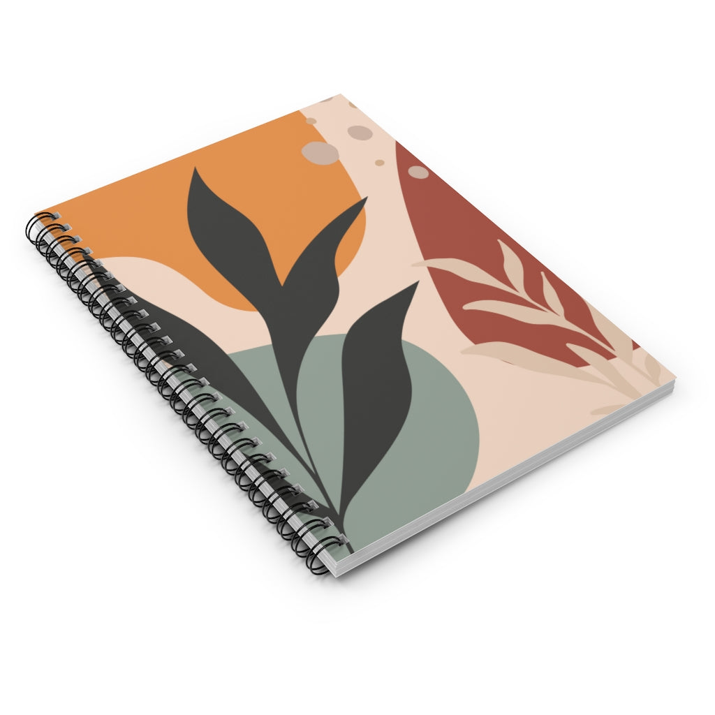 Boho Floral Neutral Brown Green Spiral Notebook