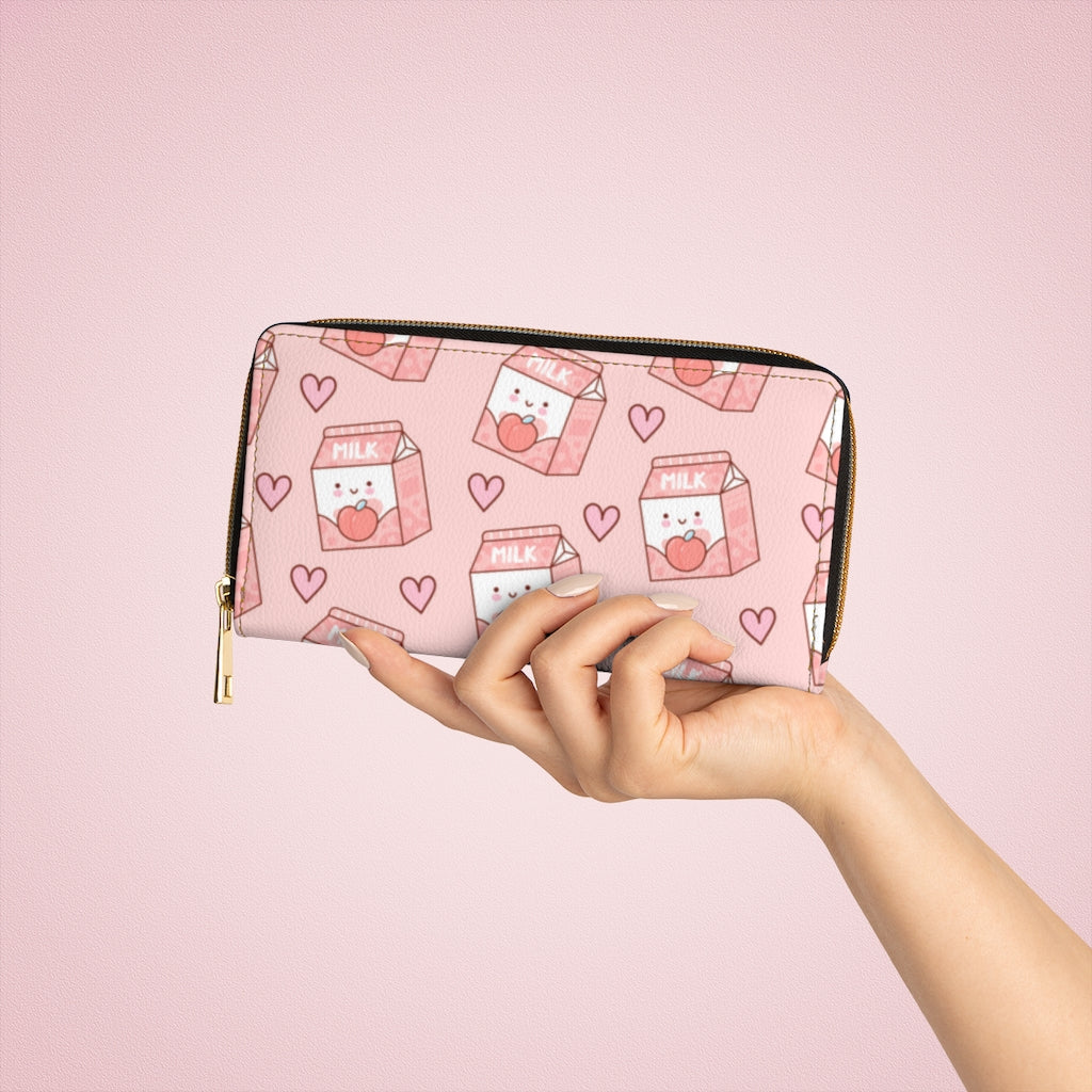 Kawaii Peach Milk Cartoon Zipper Wallet