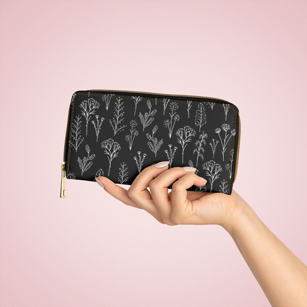 Black Wildflowers Zipper Wallet