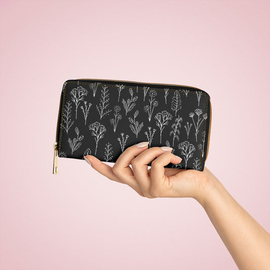 Black Wildflowers Zipper Wallet