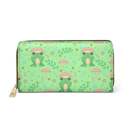 Cottagecore Frog Mushroom Zipper Wallet
