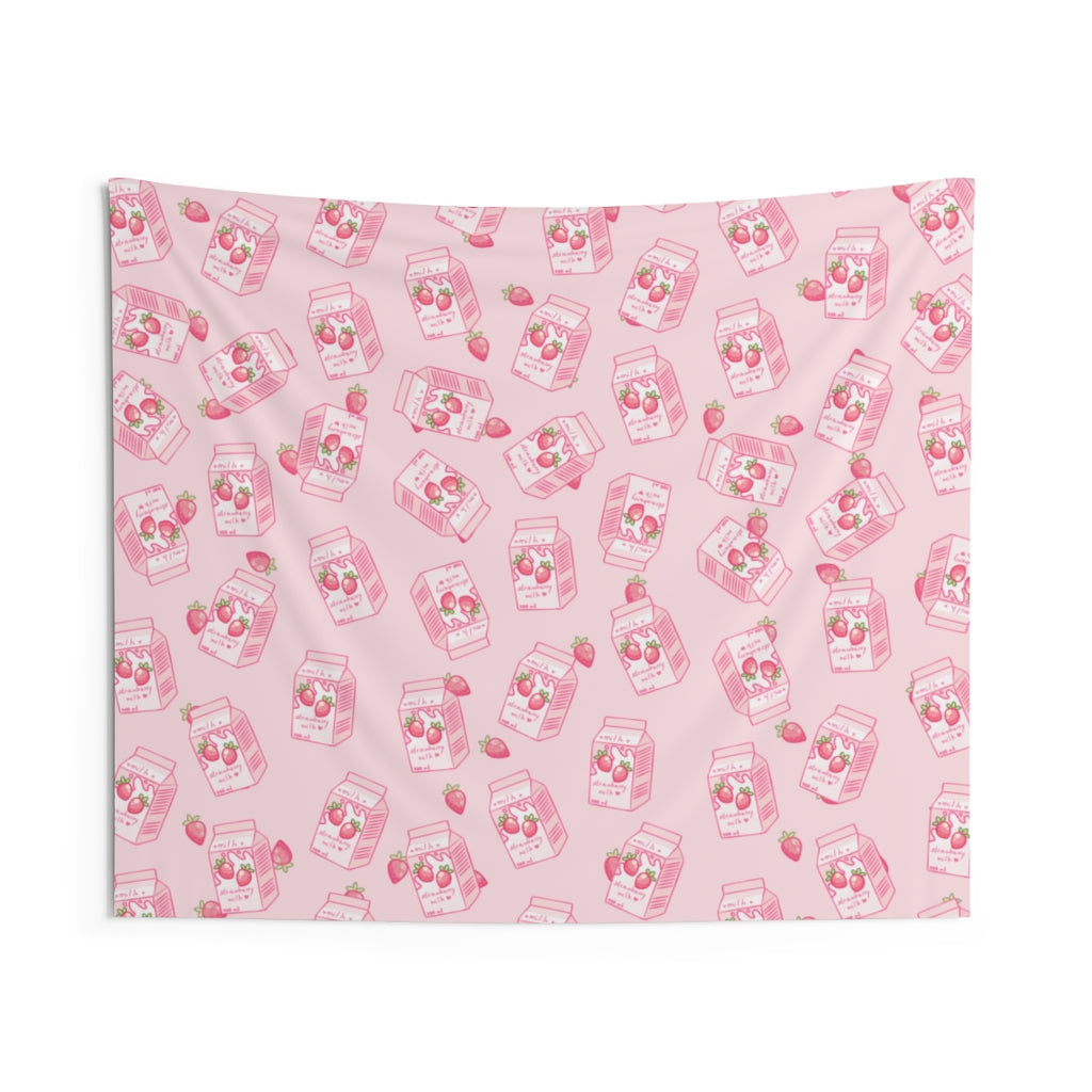 Kawaii Strawberry Milk Indoor Wall Tapestry