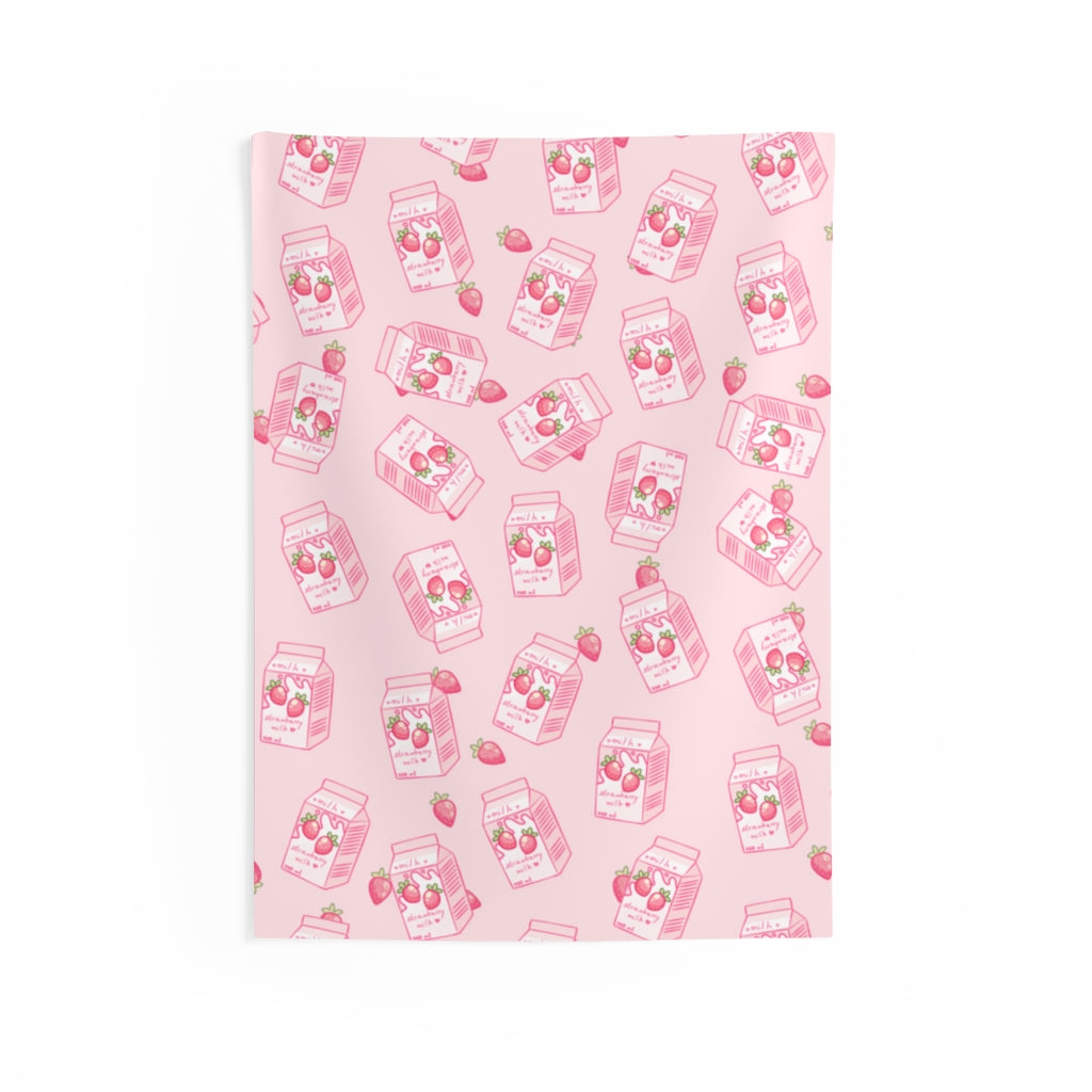 Kawaii Strawberry Milk Indoor Wall Tapestry