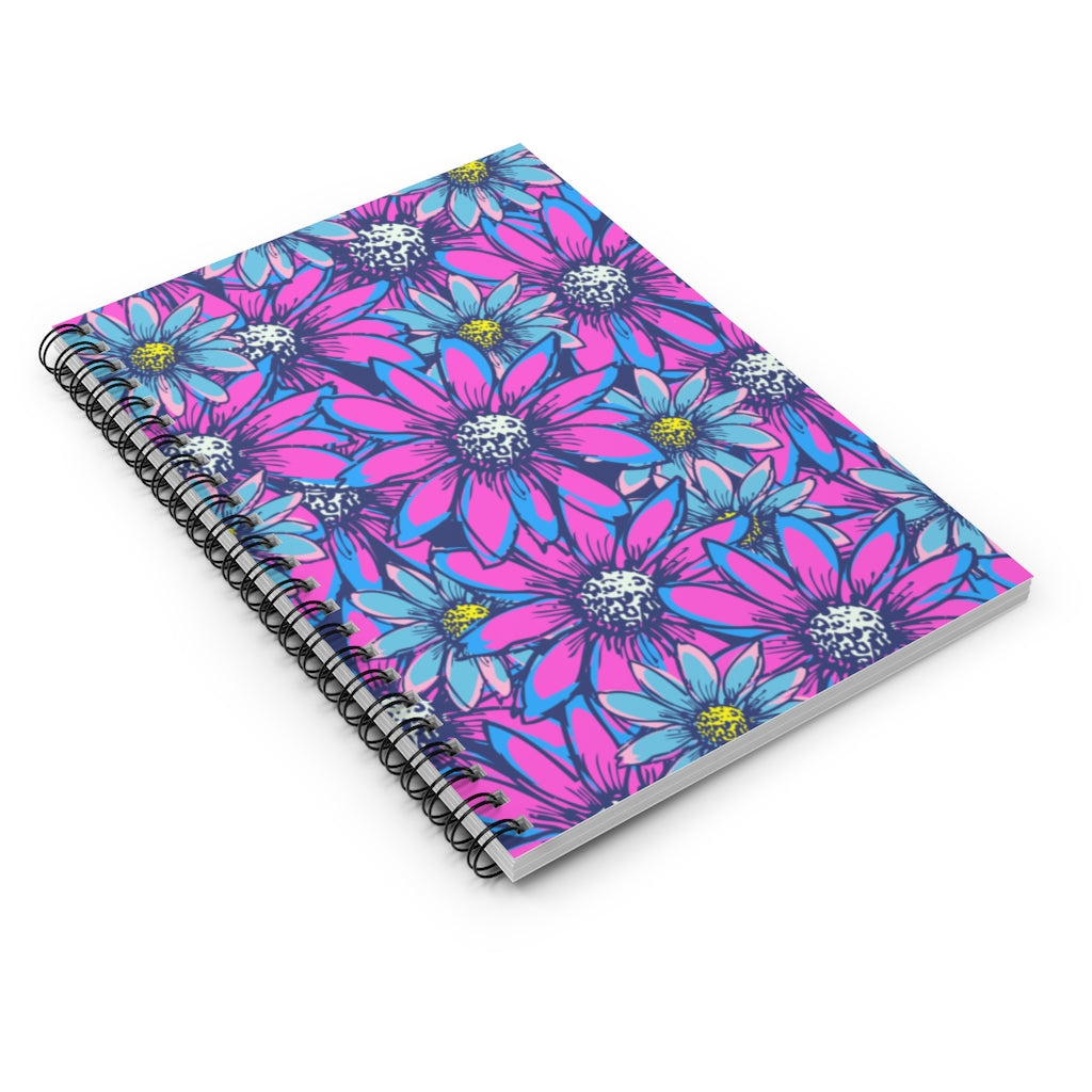 Vintage 90s Purple Blue Floral Spiral Notebook