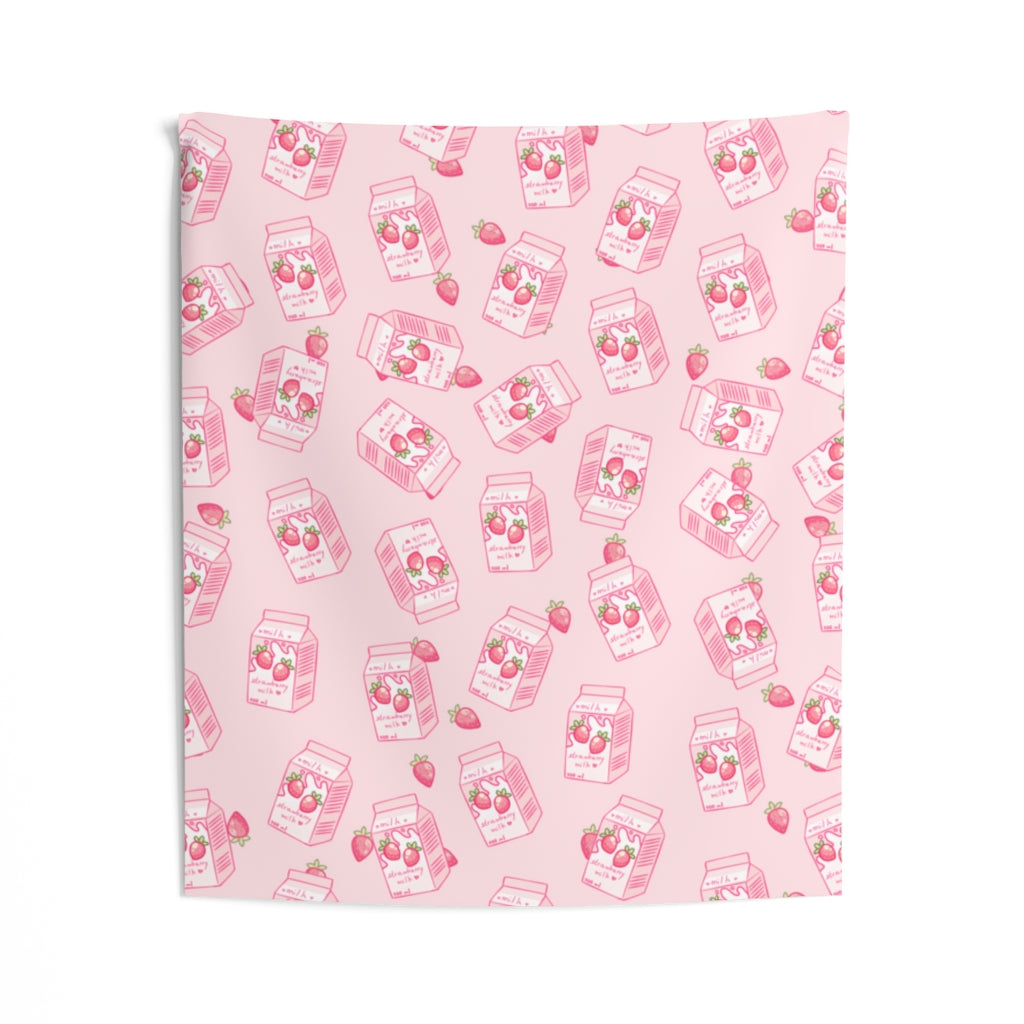 Kawaii Strawberry Milk Indoor Wall Tapestry