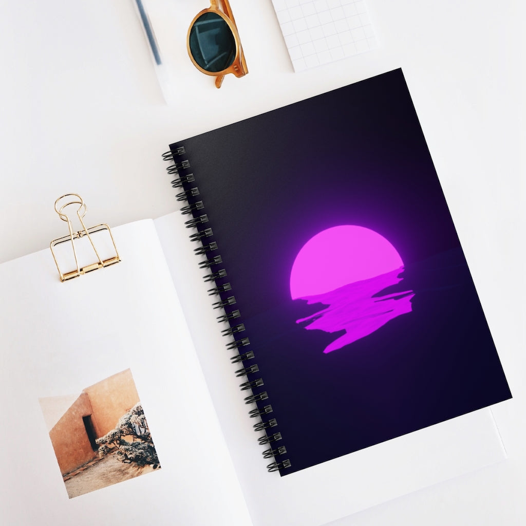 Aesthetic Vaporwave Neon Purple Sunset Sea Notebook