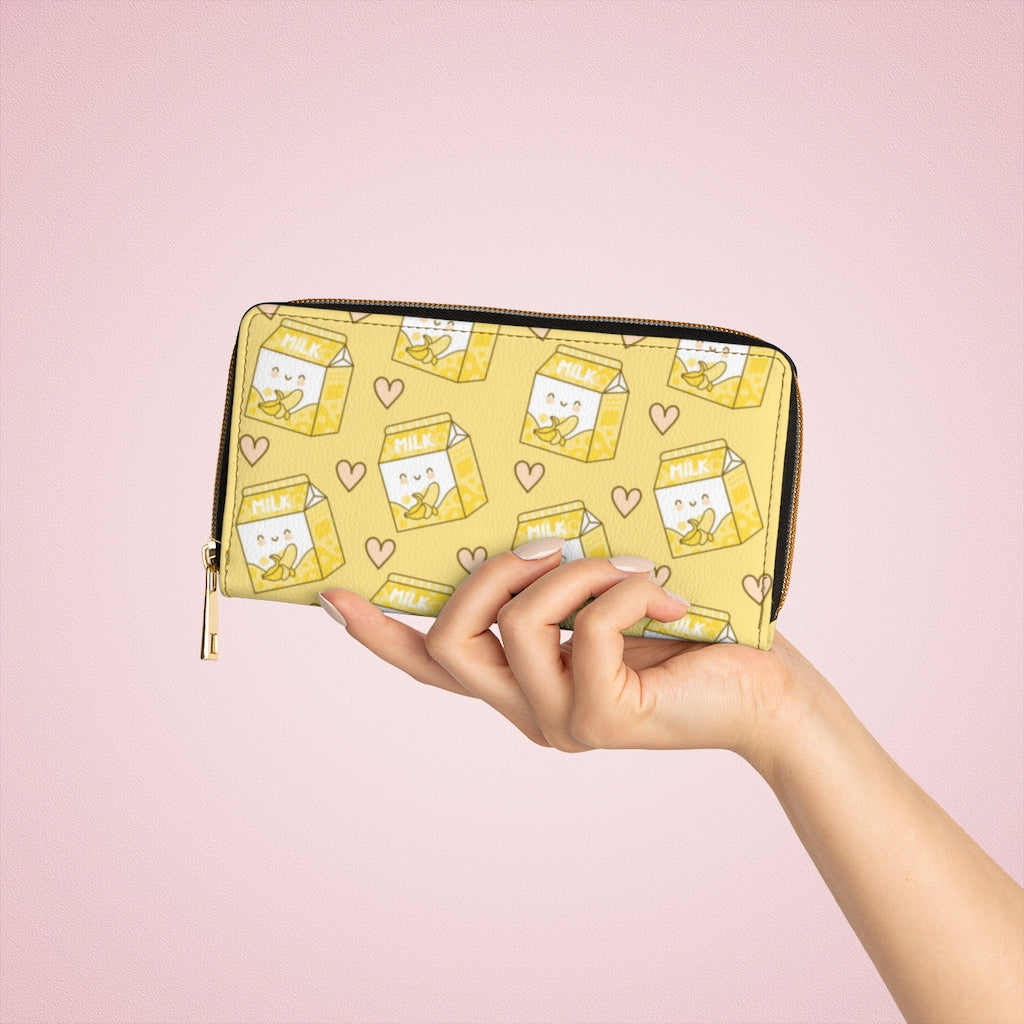 Kawaii Yellow Banana Milk Zipper Wallet