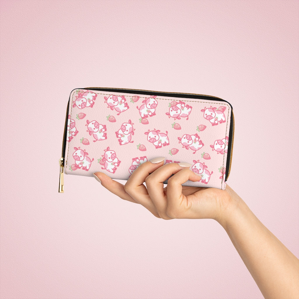 Kawaii Strawberry Cow Zipper Wallet