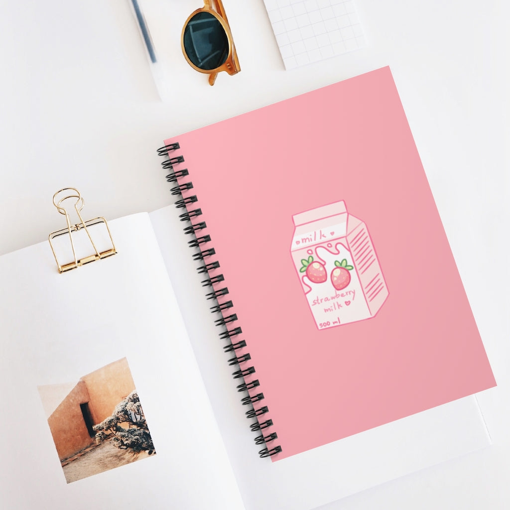 Kawaii Strawberry Milk Cartoon Spiral Notebook