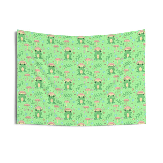 Cottagecore Frog Mushroom Wall Tapestry