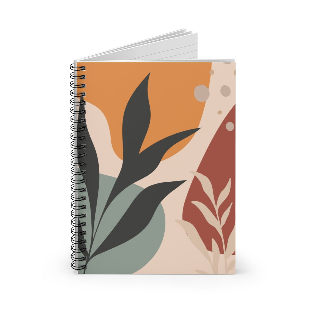 Boho Floral Neutral Brown Green Spiral Notebook