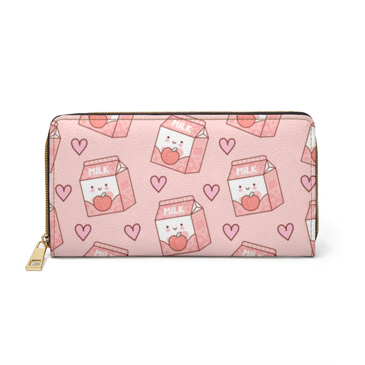 Kawaii Peach Milk Cartoon Zipper Wallet