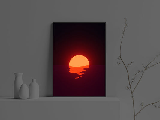 Aesthetic Vaporwave Neon Orange Red Sunset Sea Poster Wall Art Print