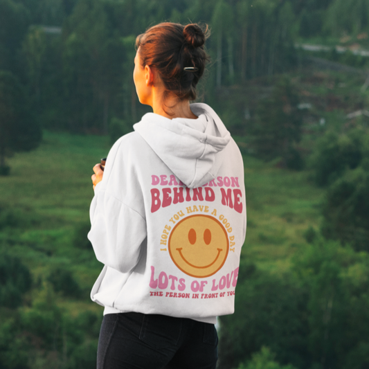 Dear Person Behind Me Smiley Face Hoodie White