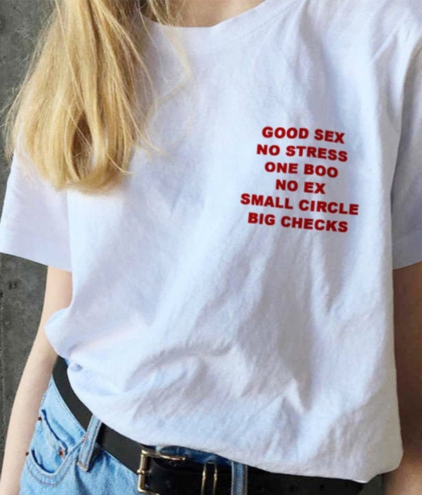 Good Sex No Stress One Boo No Ex Small Circle Big Checks T-Shirt