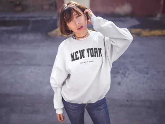 New York NYC Varsity Vintage Crewneck Sweatshirt White