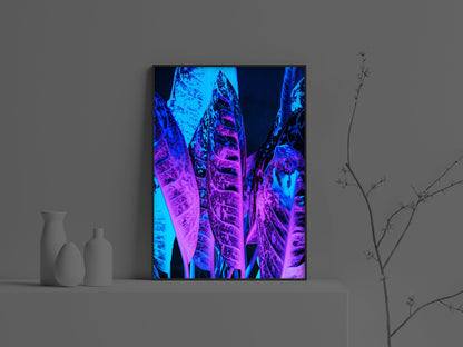 Vaporwave Neon Leaves Poster Wall Art Print