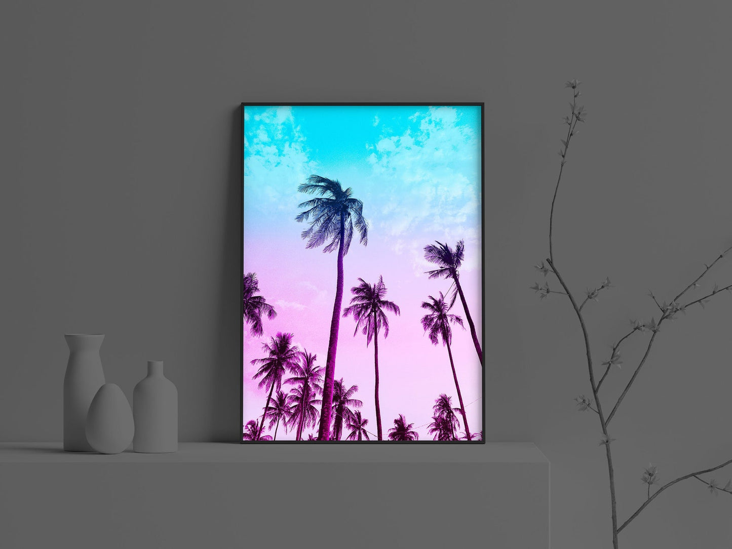 Vaporwave Neon Tropical Palm Trees Poster Wall Art