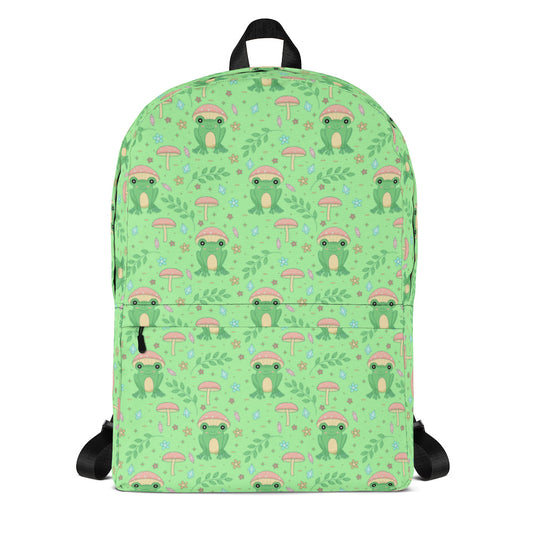 Cottagecore Kawaii Green Frog Mushroom Backpack
