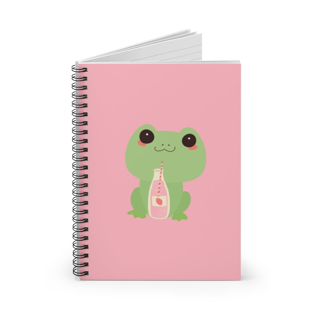 Kawaii Strawberry Milk Frog Spiral Notebook