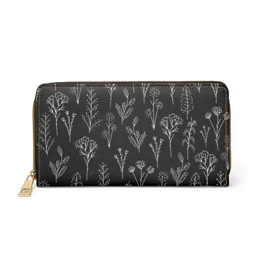 Black Wildflowers Zipper Wallet
