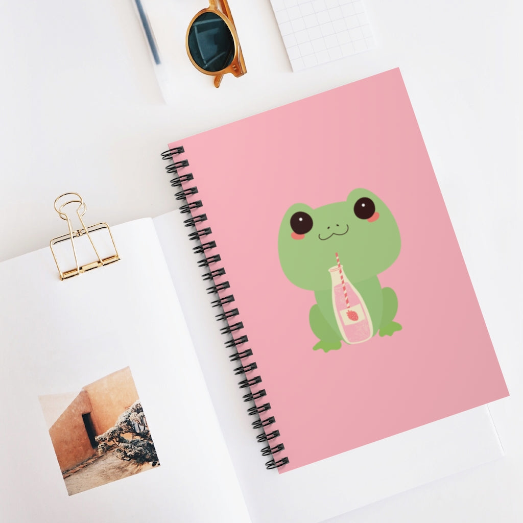 Kawaii Strawberry Milk Frog Spiral Notebook