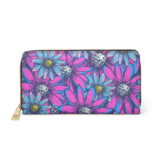 Purple Blue Floral Zipper Wallet