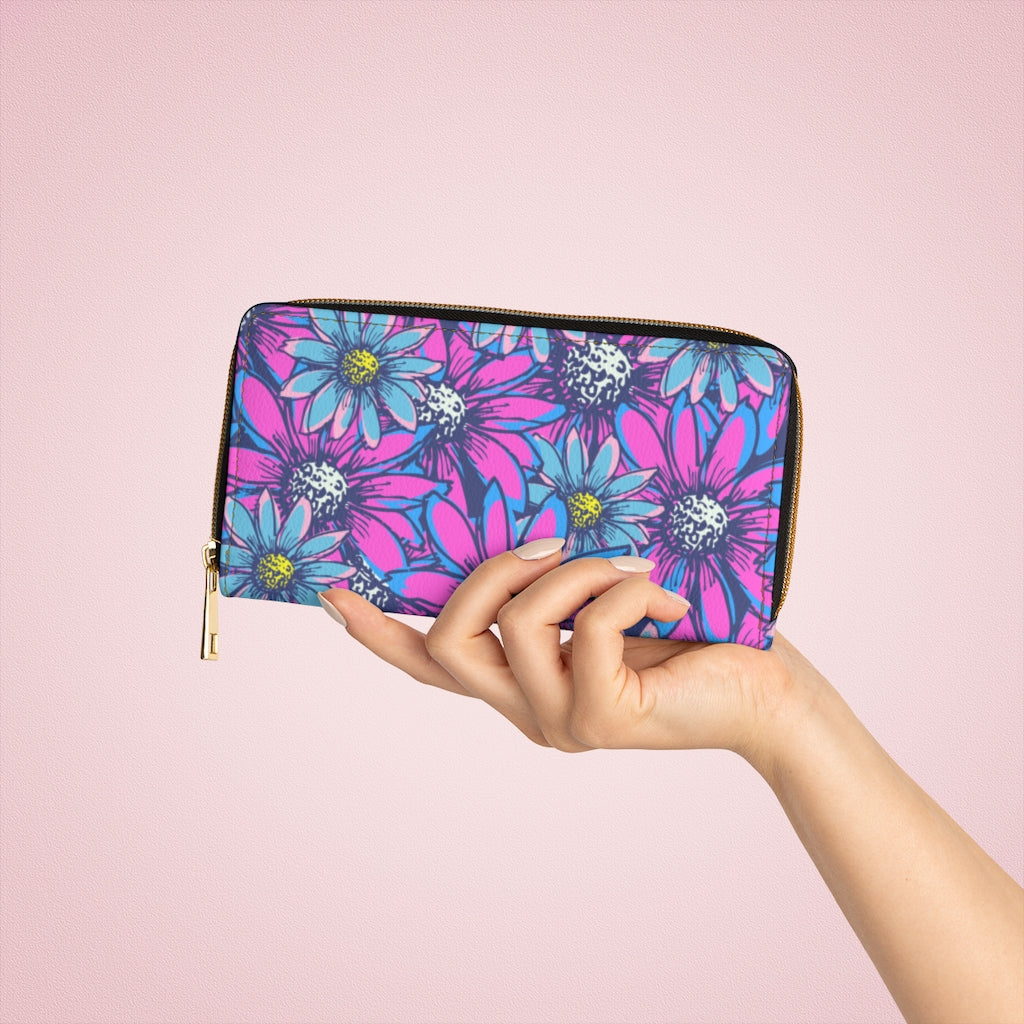 Purple Blue Floral Zipper Wallet