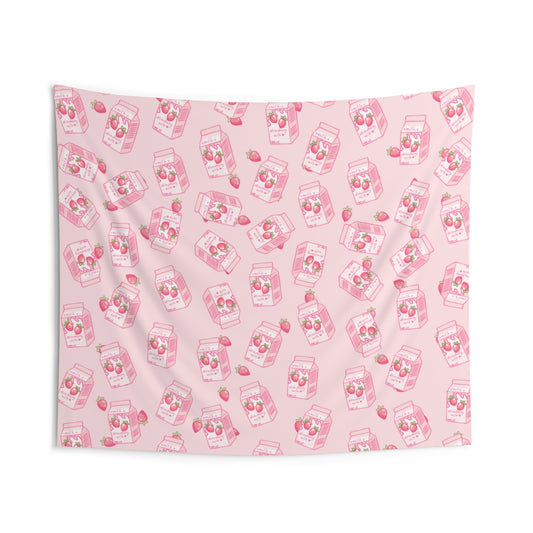 Kawaii Strawberry Milk Indoor Wall Tapestry