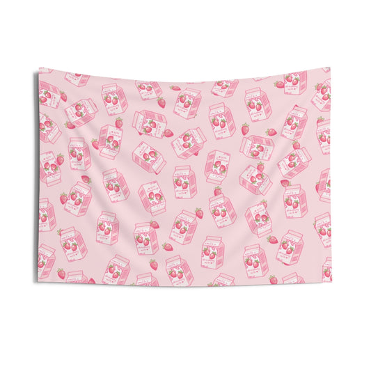 Kawaii Strawberry Milk Indoor Wall Tapestry