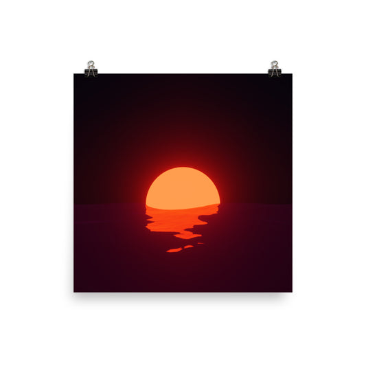 Vaporwave Neon Orange Red Sunset Sea Poster Aesthetic Wall Art Print