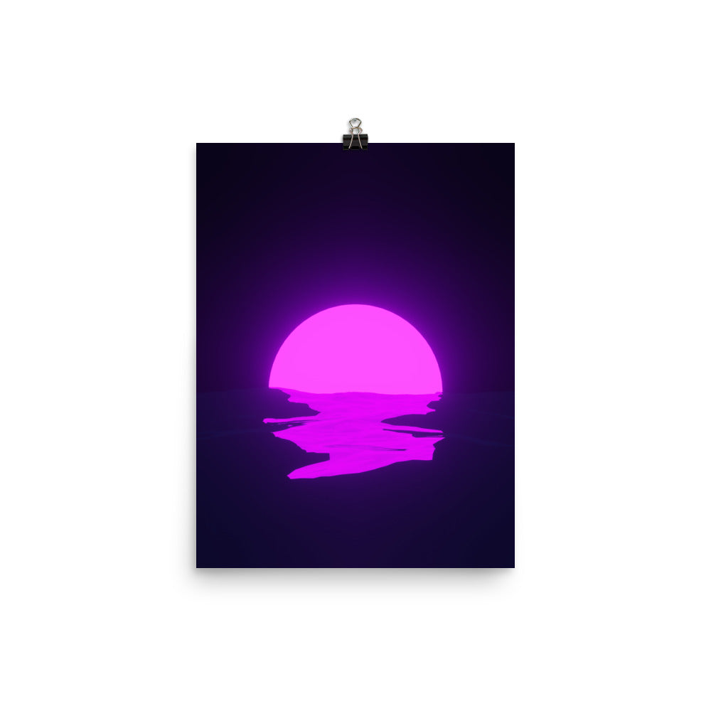 Vaporwave Neon Purple Sunset Sea Poster Print Wall Art