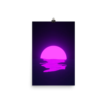 Vaporwave Neon Purple Sunset Sea Poster Print Wall Art