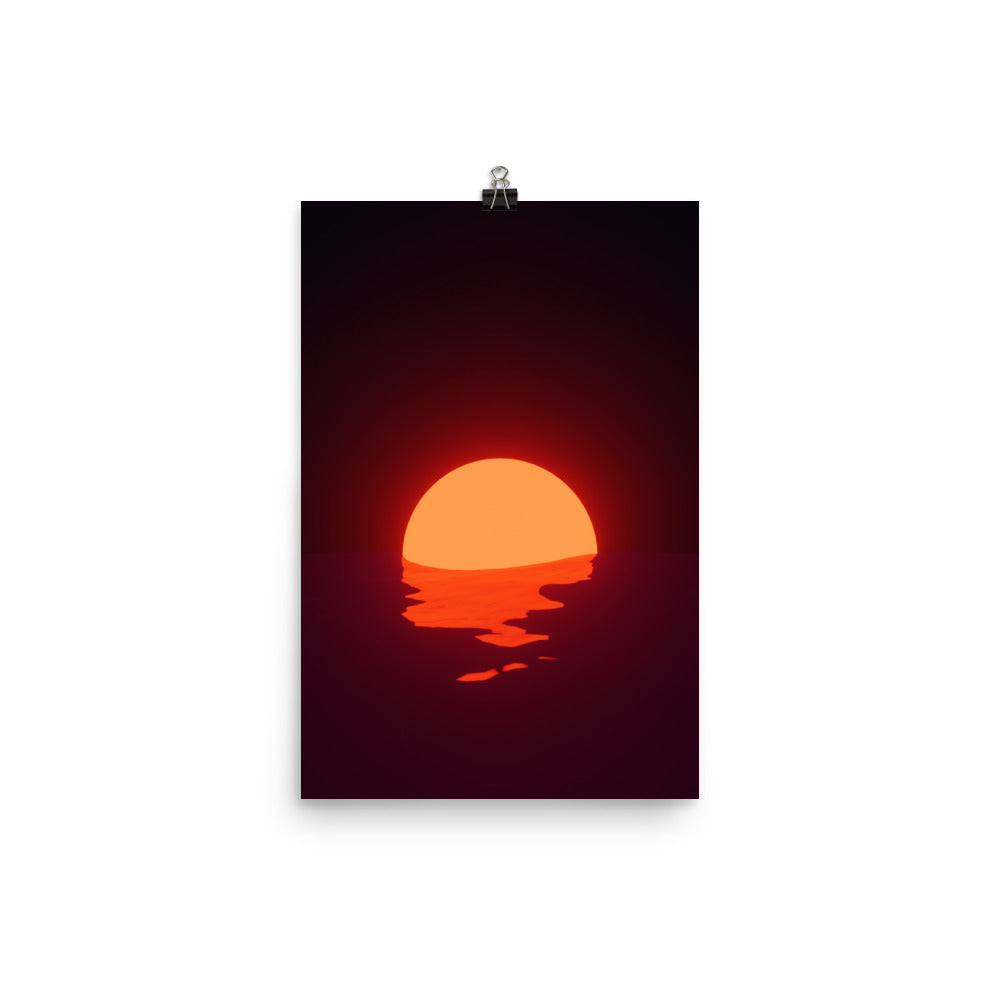 Vaporwave Neon Orange Red Sunset Sea Poster Aesthetic Wall Art Print