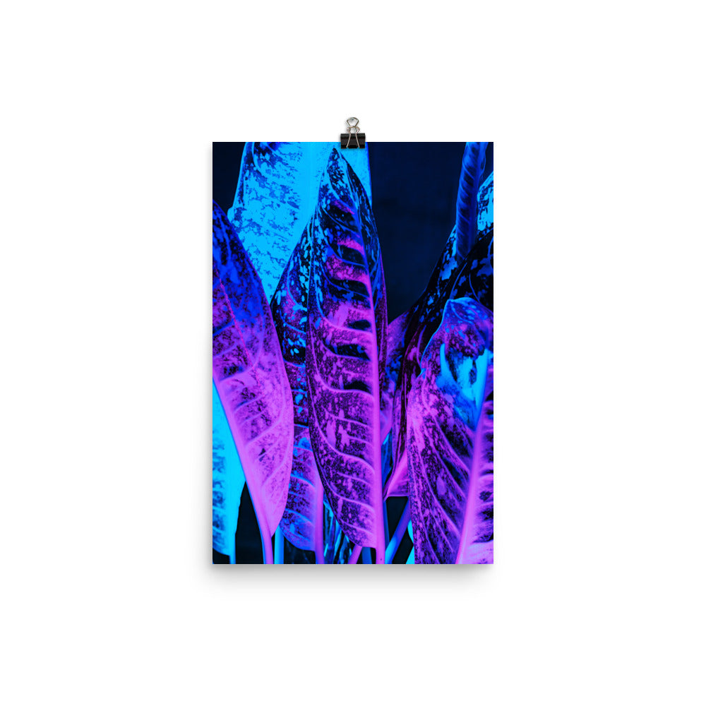 Vaporwave Neon Leaves Poster Wall Art Print