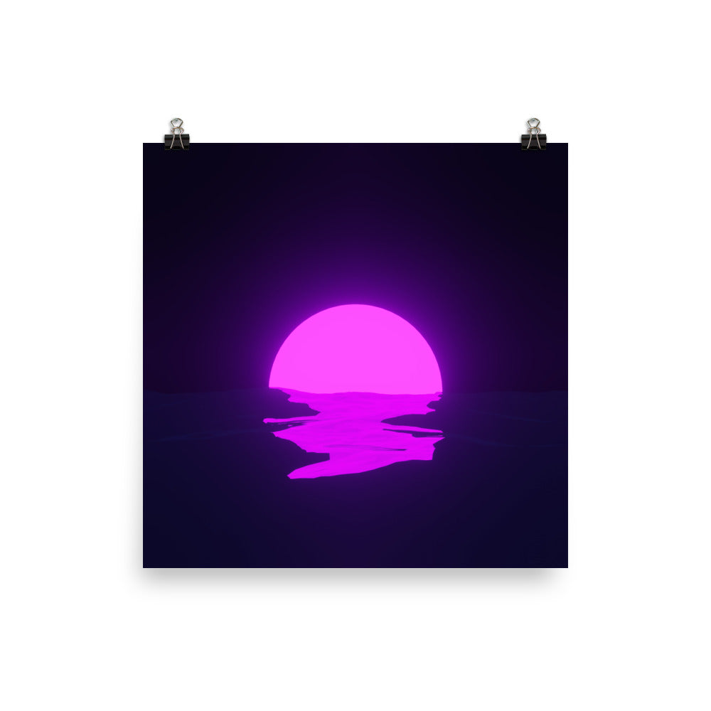 Vaporwave Neon Purple Sunset Sea Poster Print Wall Art