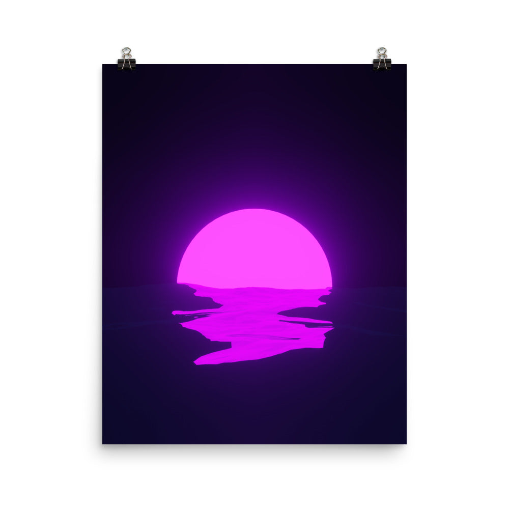 Vaporwave Neon Purple Sunset Sea Poster Print Wall Art