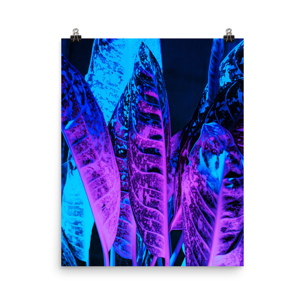 Vaporwave Neon Leaves Poster Wall Art Print