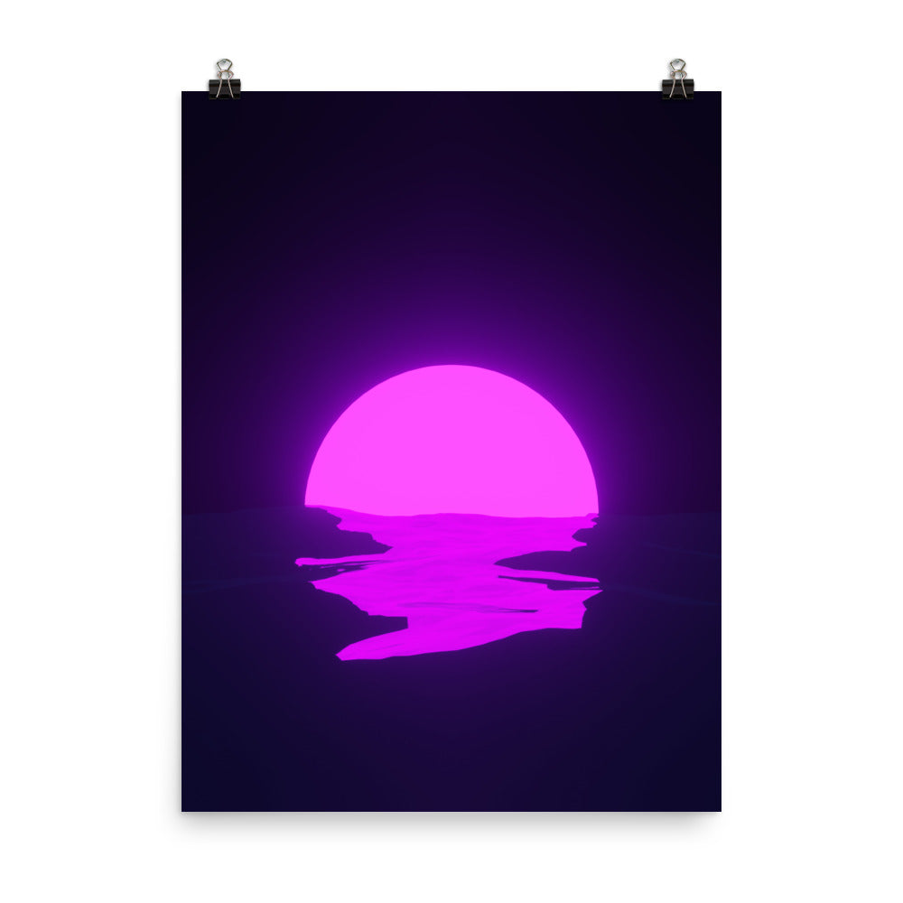 Vaporwave Neon Purple Sunset Sea Poster Print Wall Art